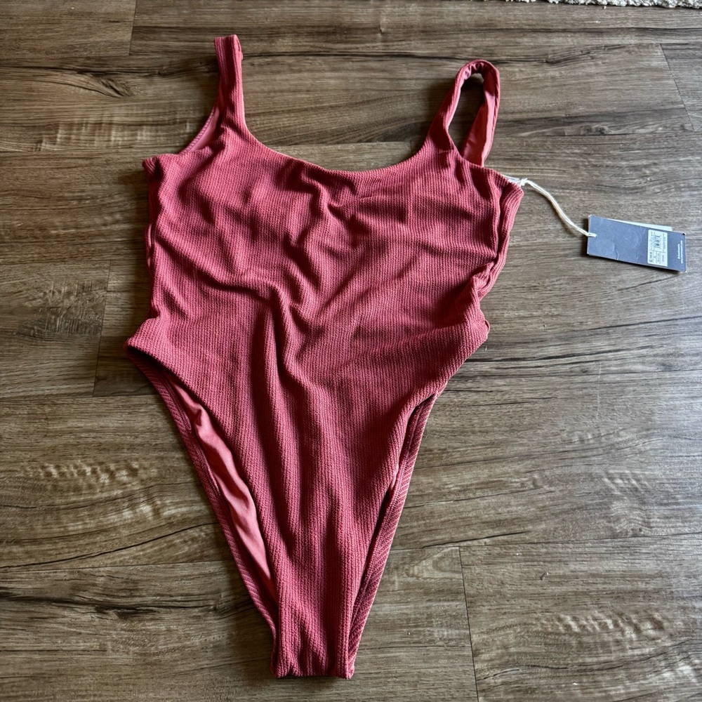 Vitamin A Ribbed One-Piece Swimsuit Rustic Orange Sustainable XL Coastal Resort